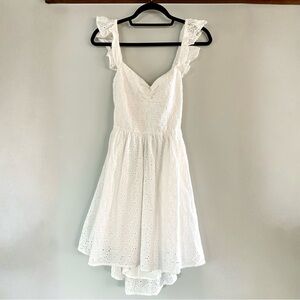 Lulu’s White Eyelet Open Back Mini Dress NWT Cotton Cottagecore Sundress Size L